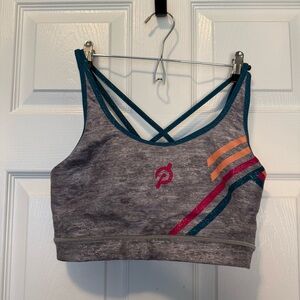 Peloton Women's Teal Trim Gray Roller Rink Strappy Sports Bra size XL